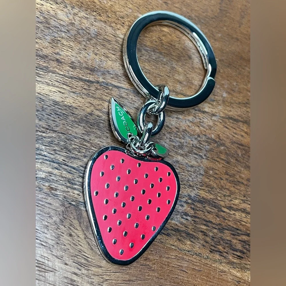 COACH Silver Tone Metal Enamel Strawberry Keychain/Bag Charm - Picture 2 of 7